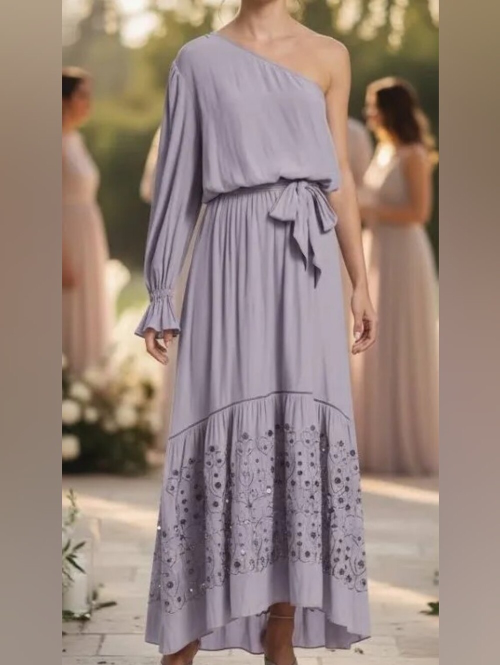 NWT Ramy Brook Adesola Lavender One Sleeve Maxi Dress XS